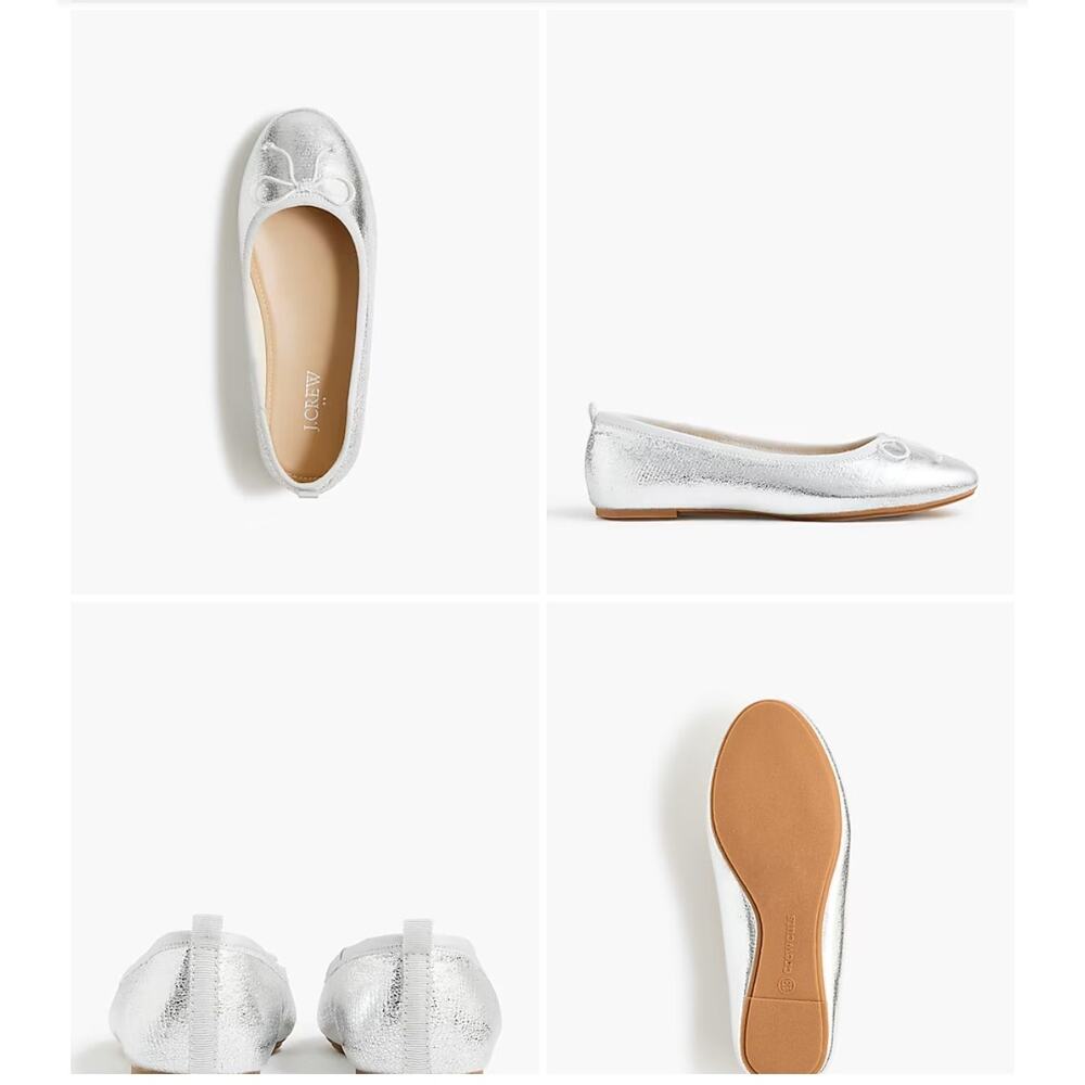 J.Crew Girls Metallic Silver Ballet Flats Size 10 NWT BS623 - Picture 2 of 2